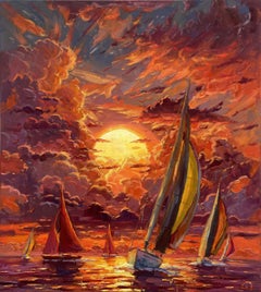 Sonnenuntergang, Gemälde, Öl auf Leinwand