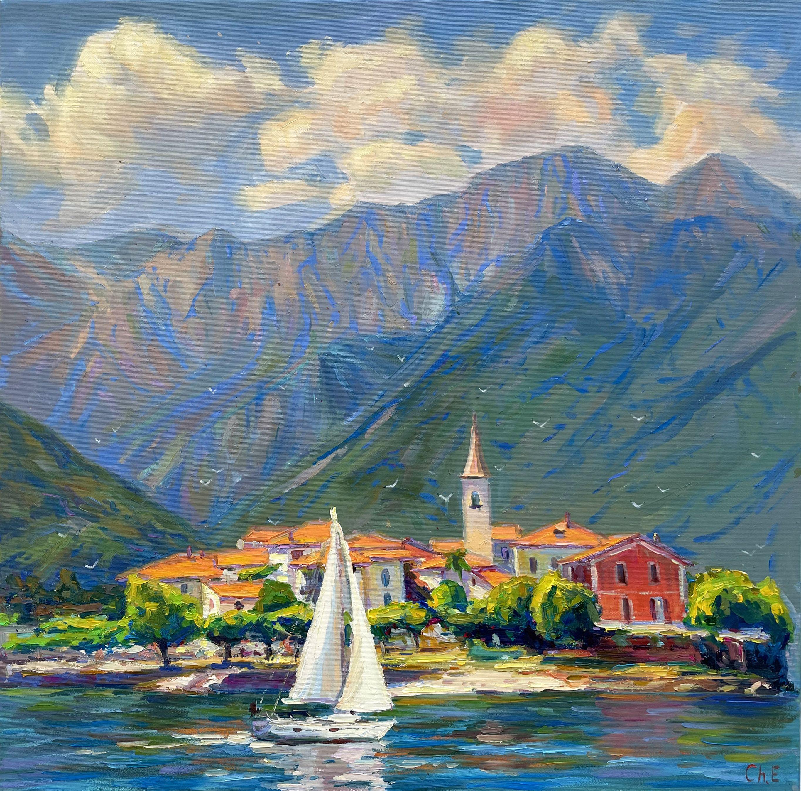 Stiller Abend, Gemälde, Öl auf Leinwand – Art von Evgeny Chernyakovsky