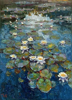 Water lilies flowers, Painting, Oil on Canvas