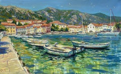 Embarcadero junto al mar, Pintura, Óleo sobre lienzo
