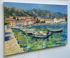 Embarcadero junto al mar, Pintura, Óleo sobre lienzo