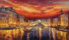 Venezianische Brücke", Gemälde, Öl auf Leinwand