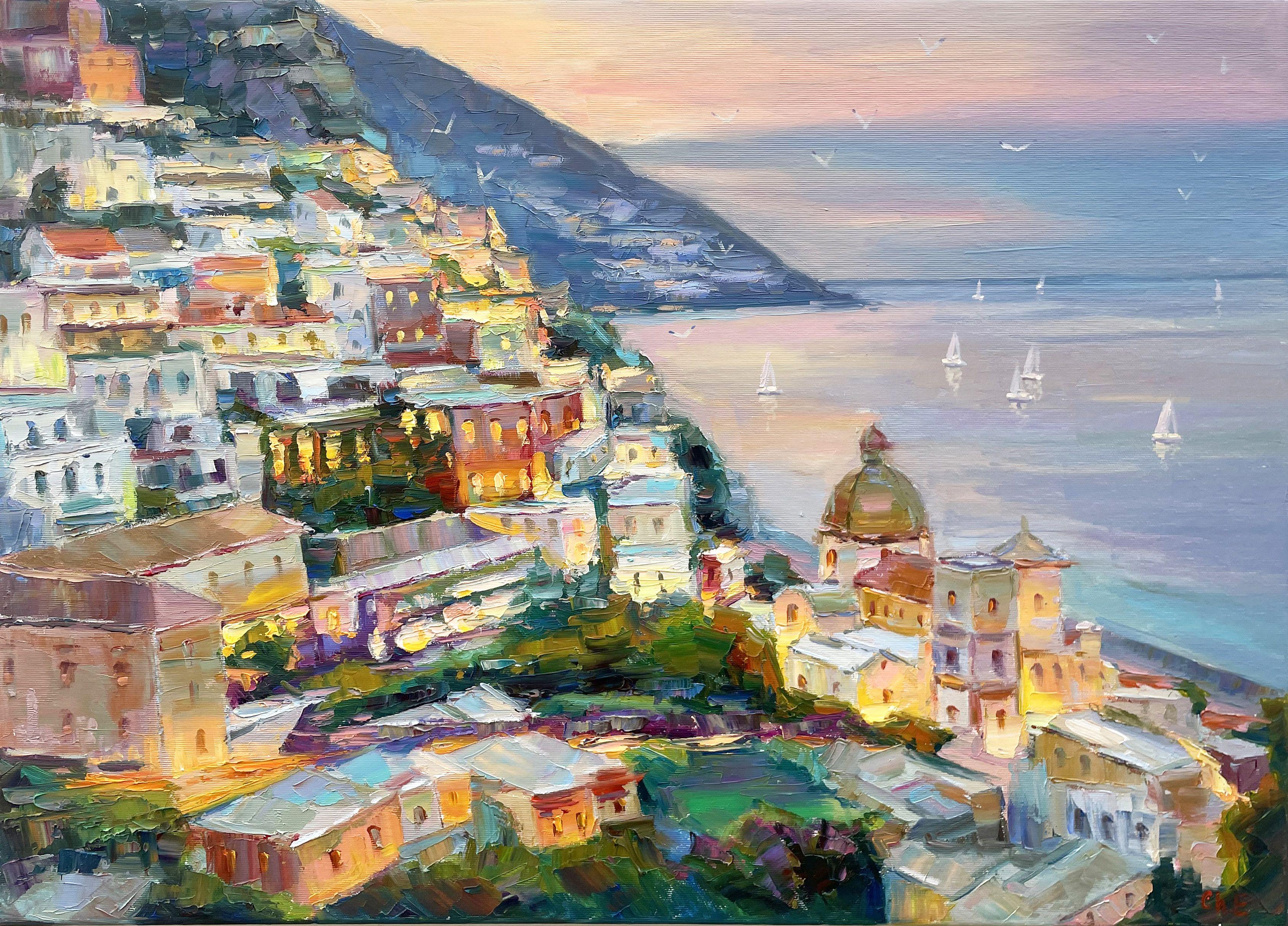 Evening city, Painting, Oil on Canvas