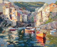 "City by the Pier", peinture, huile sur toile