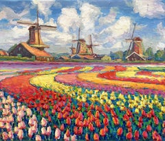 "Field with tulips", Painting, Oil on Canvas
