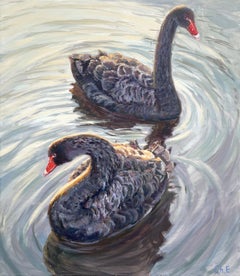 Black swans, Painting, Oil on Canvas