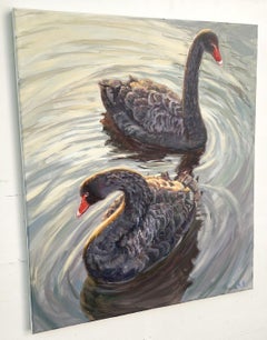 Black swans, Painting, Oil on Canvas