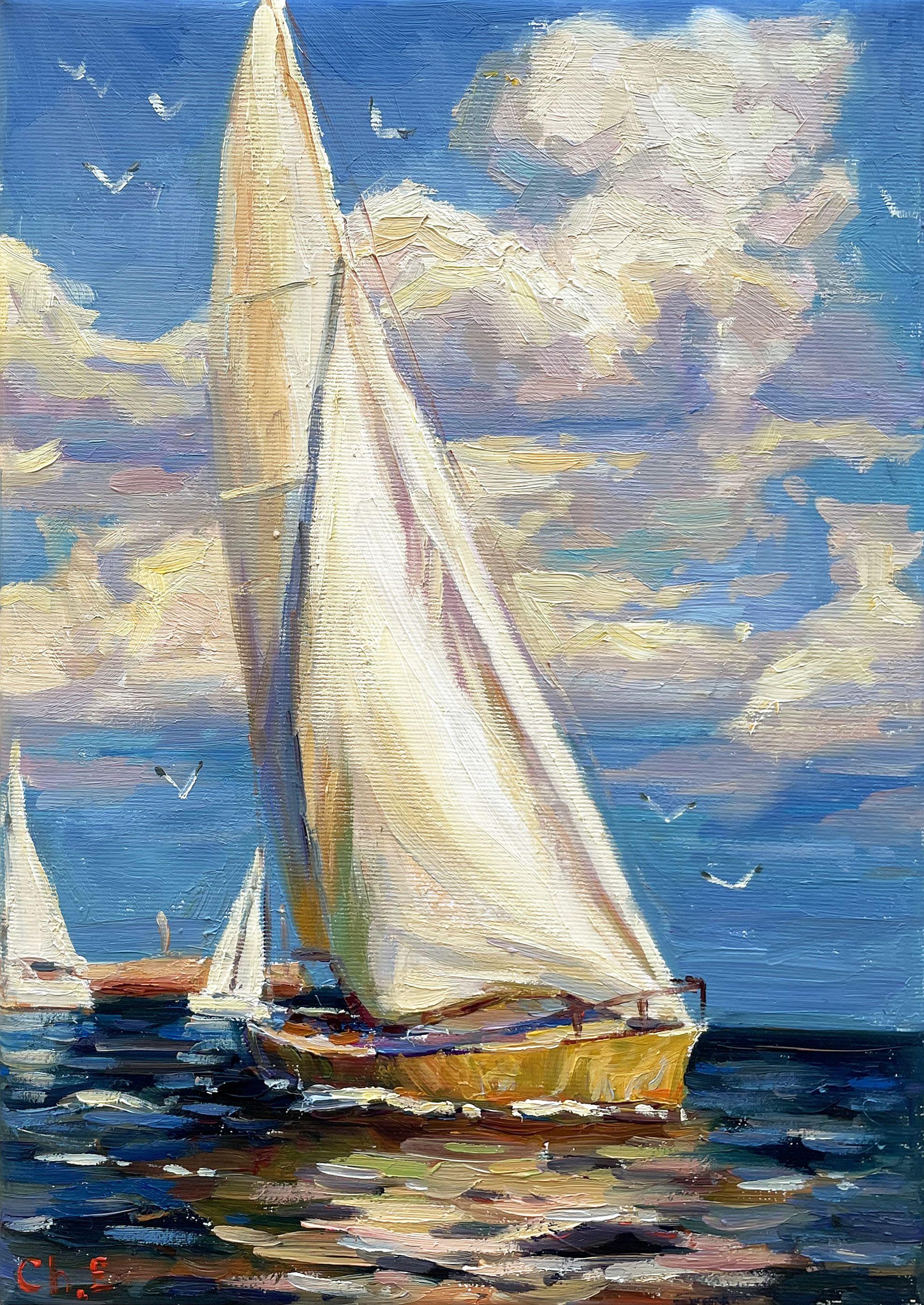 Sailboat at sea, Painting, Oil on Canvas - Art by Evgeny Chernyakovsky