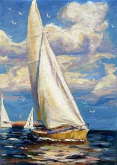 Sailboat at sea, Painting, Oil on Canvas