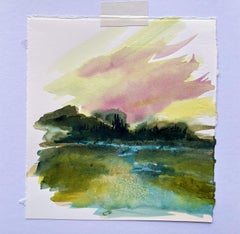 Atardecer en el prado, Pintura, Acuarela sobre papel