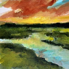 Golden Sunset, Painting, Acrylic on Paper
