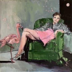 Storia di una ragazza e di un fenicottero, Pittura, Olio su tela