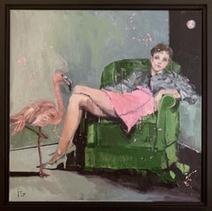 Storia di una ragazza e di un fenicottero, Pittura, Olio su tela