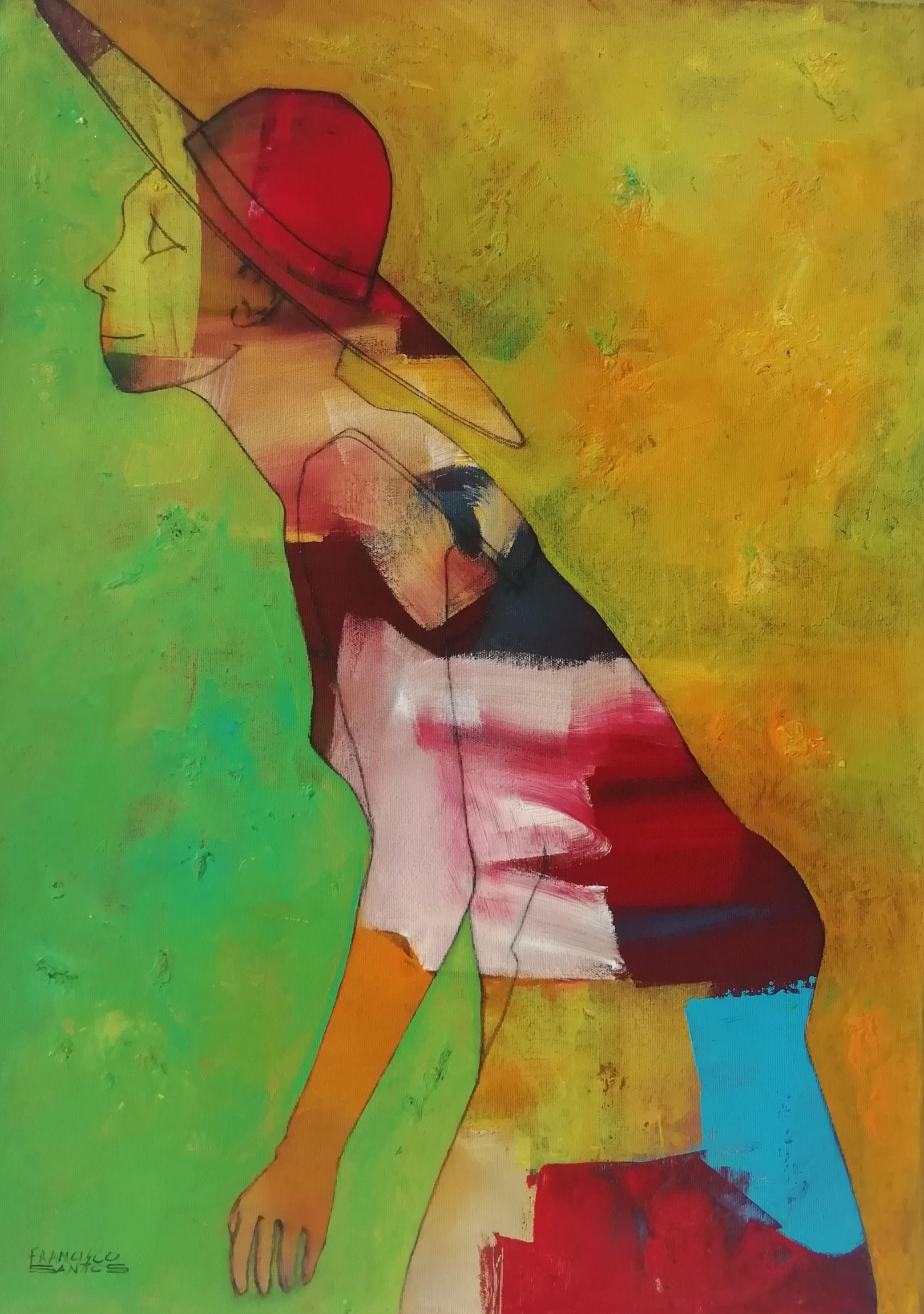 Girl with sun hat 2, Painting, Acrylic on Canvas - Art by Francisco Santos