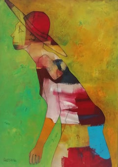 Mädchen mit Sonnenhut 2, Gemälde, Acryl auf Leinwand