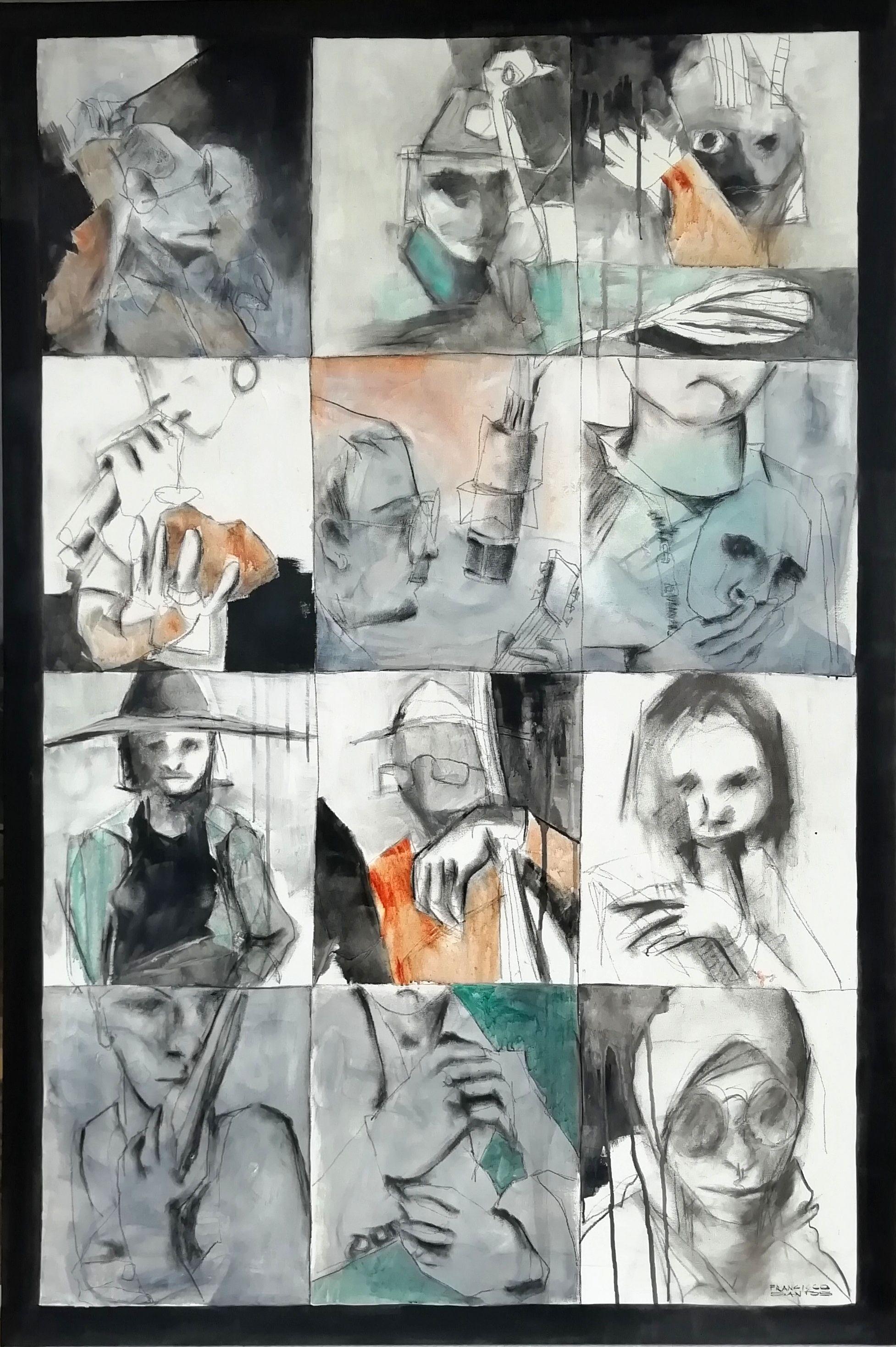 Expressive fragments 01, Drawing, Charcoal on Canvas - Art by Francisco Santos