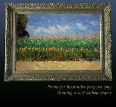 Field of corn with dancing clouds impressionism, Painting, Oil on Canvas