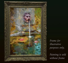 Fuente de león francesa con cuenca de nenúfares, Pintura, Óleo sobre lienzo