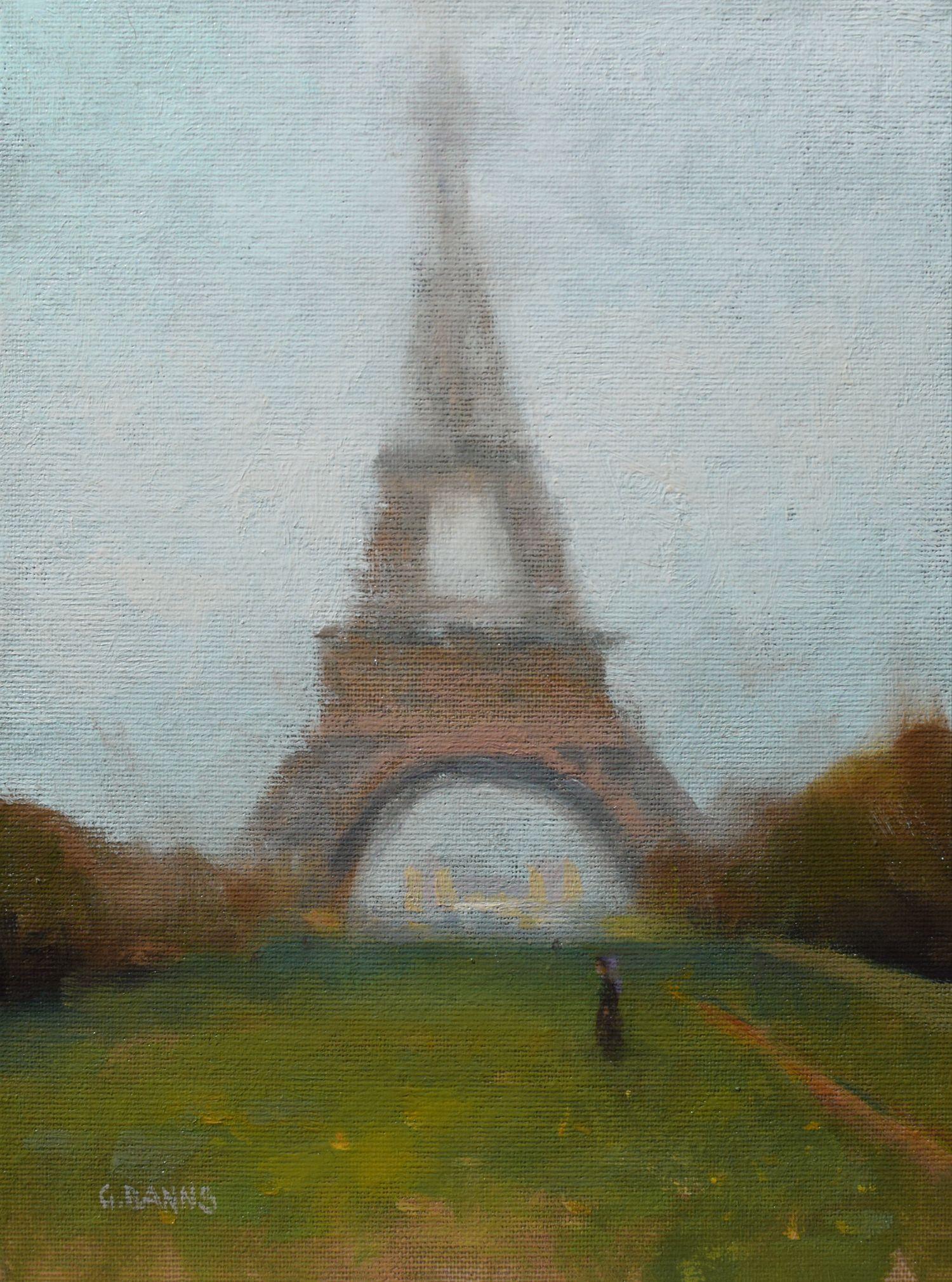 Der Eiffelturm Paris Frankreich, Gemälde, Öl auf Leinwand – Art von Gav Banns