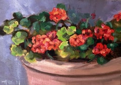 Potted Geraniums, Painting, Oil on Canvas