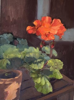 Blooming Geraniums, Painting, Oil on Canvas