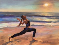 Yoga bei Sonnenuntergang, Gemälde, Öl auf Leinwand