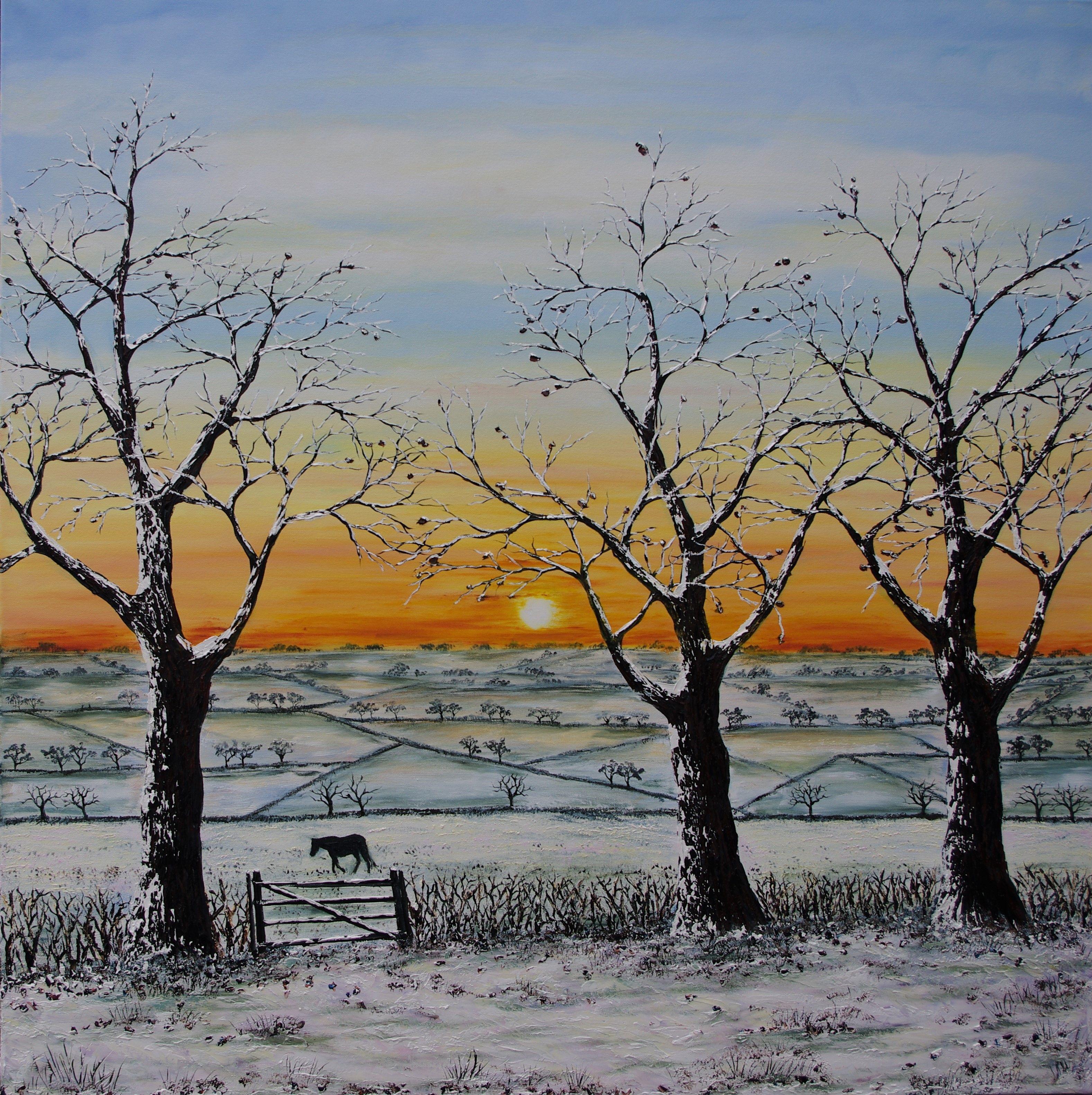 Winter Sunset, Painting, Oil on Canvas - Art by Hazel Thomson