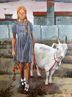 Girl with the goat., Painting, Oil on Canvas