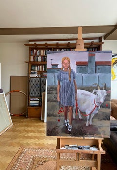 Girl with the goat., Painting, Oil on Canvas