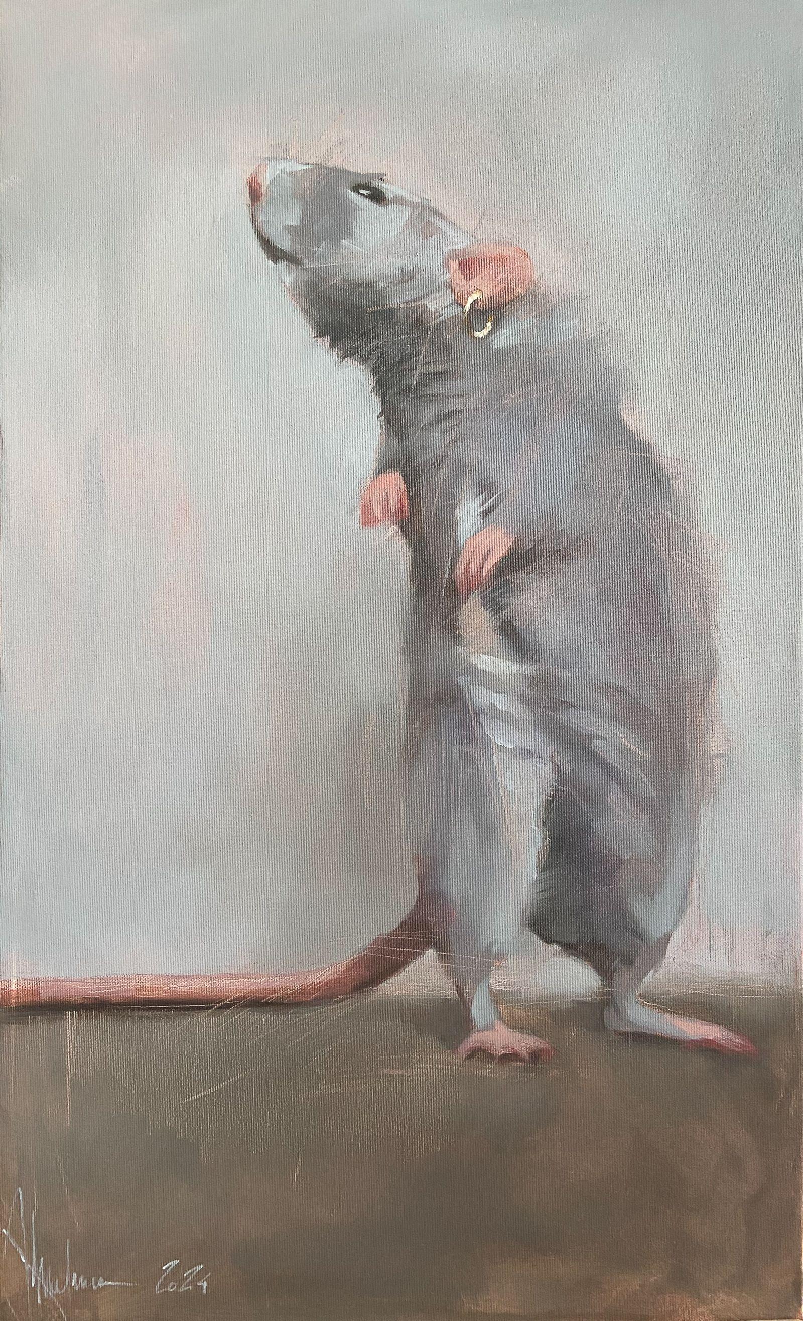Rata de Navidad, Pintura, Óleo sobre lienzo - Art de Igor Shulman