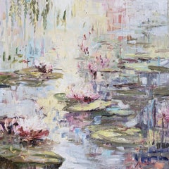 water lilies, Painting, Oil on Glass