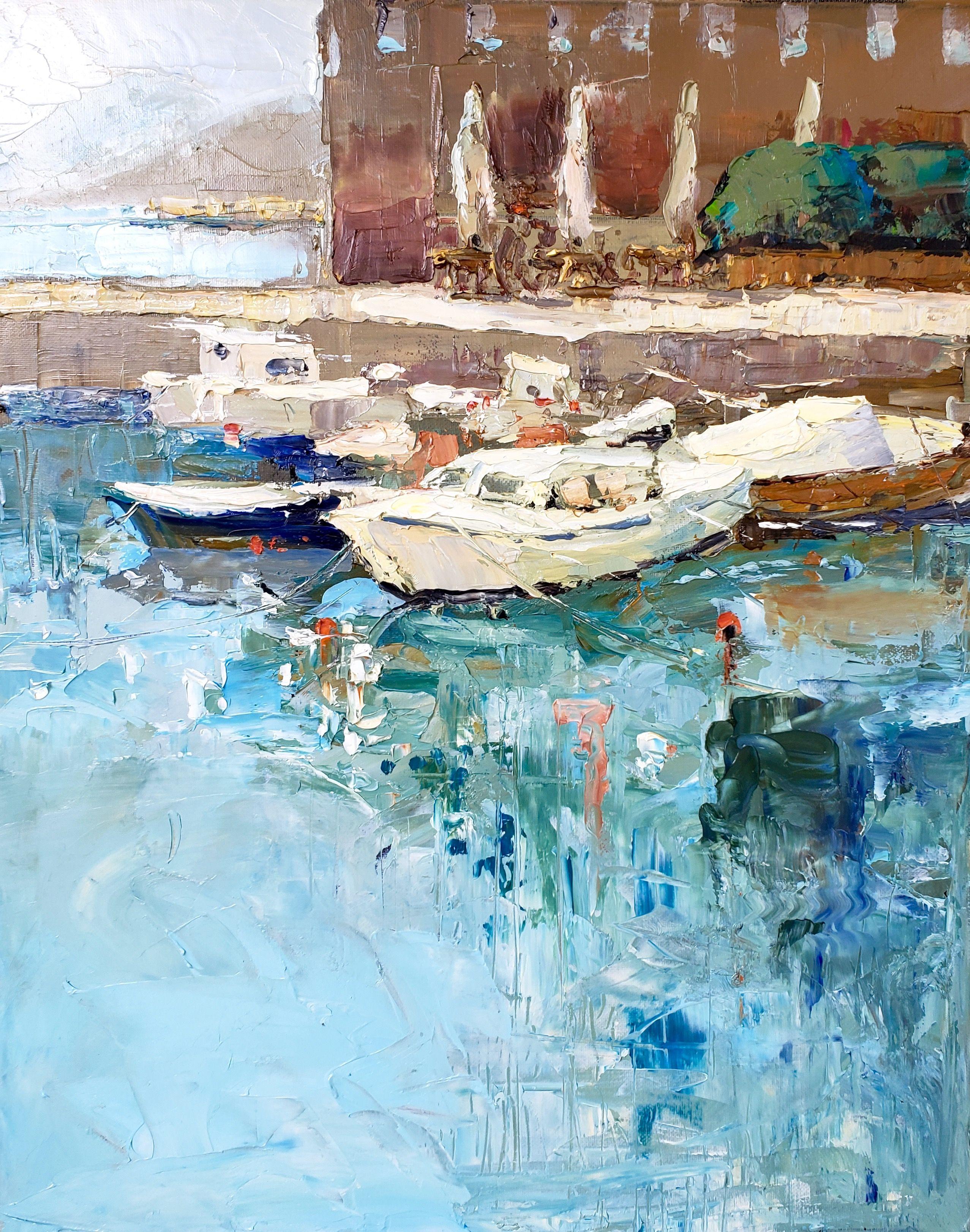 Barche. Mattina, Pittura, Olio su tela - Art di Irina Alexandrina