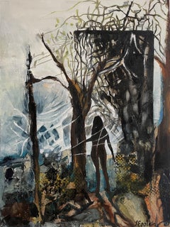 Bois flotté, peinture, huile sur toile