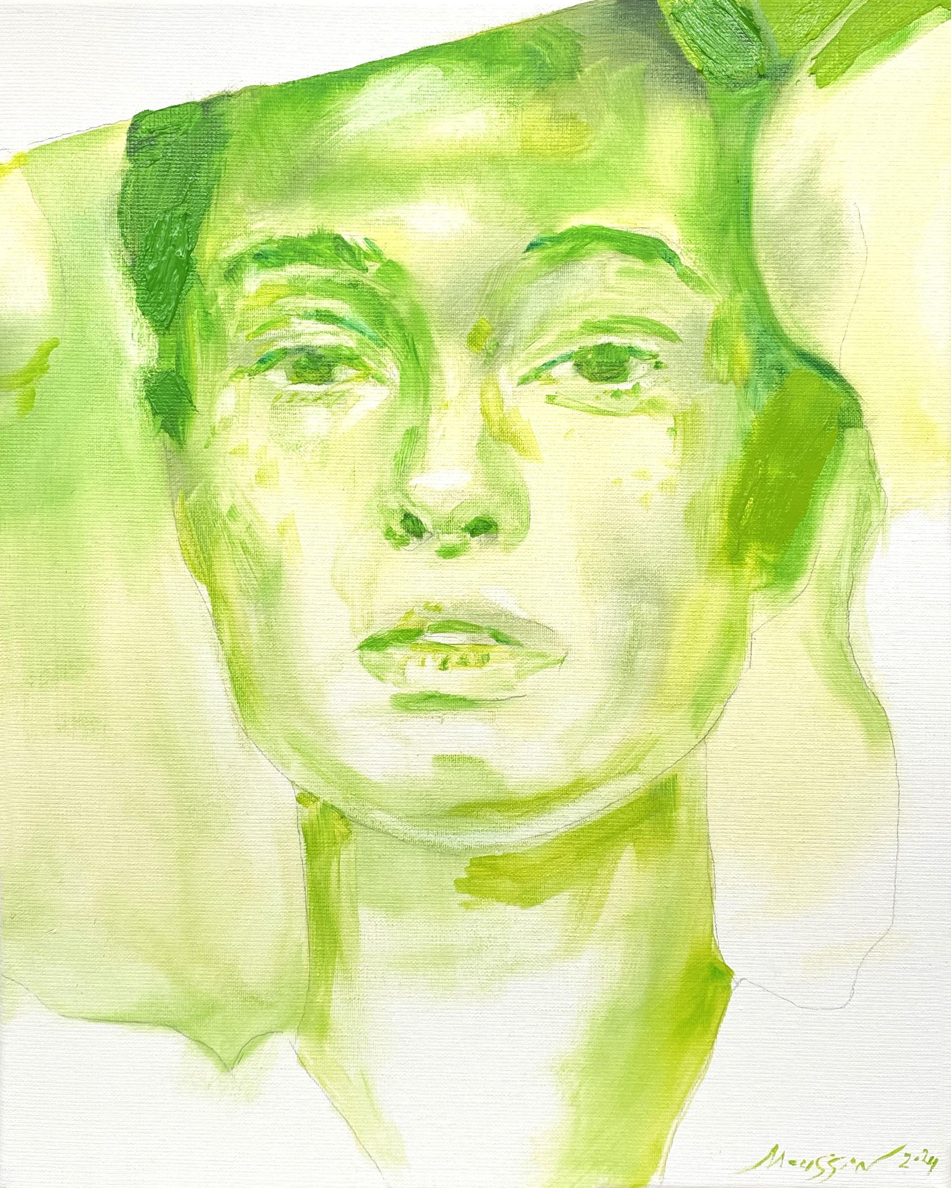 Soleil vert chaud 40 x 50 cm, Peinture, Huile sur toile