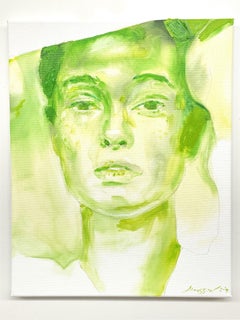 Soleil vert chaud 40 x 50 cm, Peinture, Huile sur toile