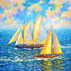 Golden sails., Painting, Oil on Canvas