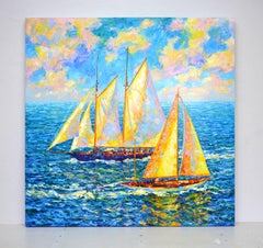 Golden sails., Painting, Oil on Canvas