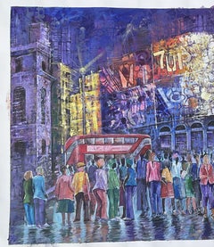 Piccadilly Circus at night, Painting, Acrylic on Canvas