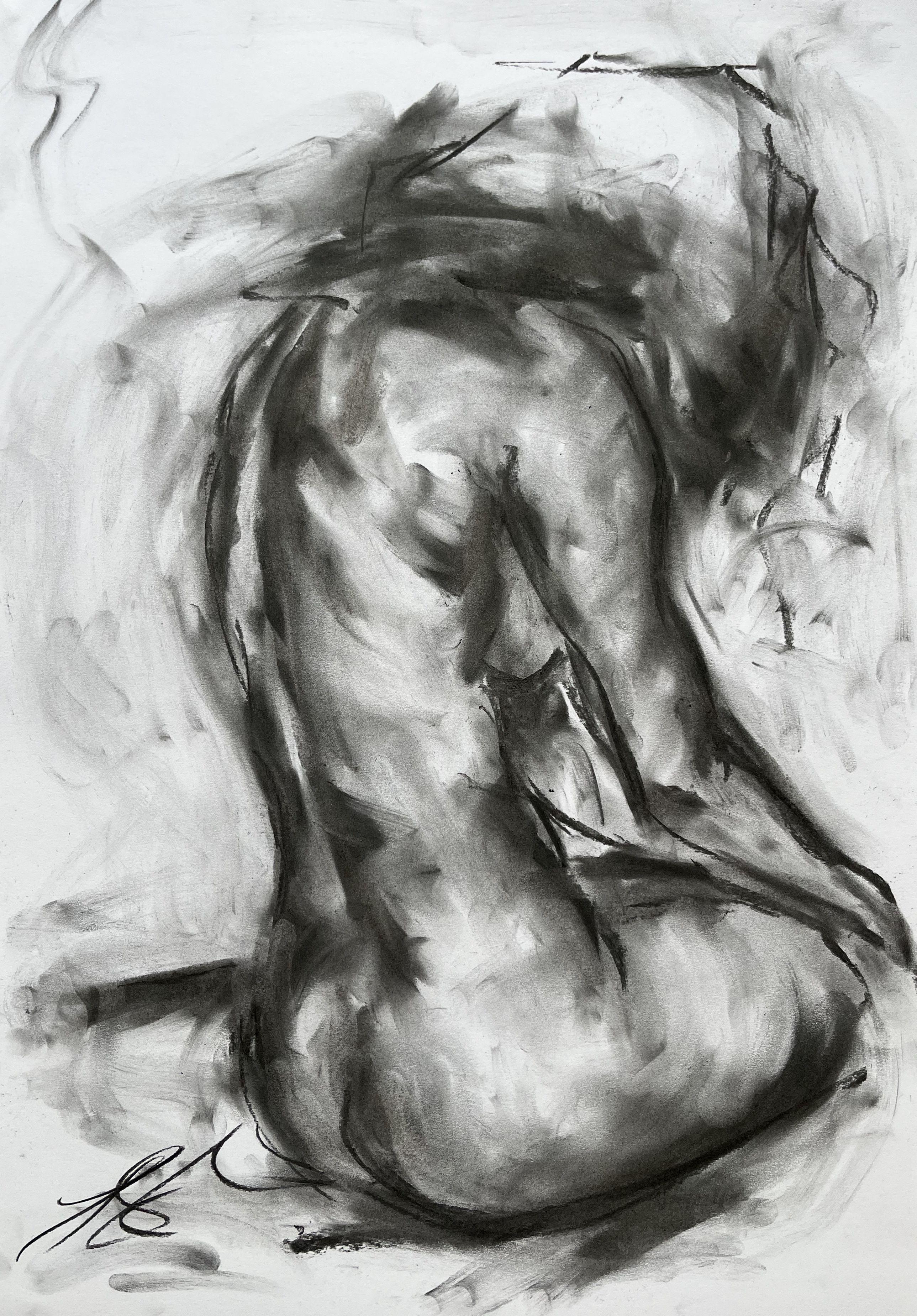 In Private, Drawing, Charcoal on Paper - Art by James Shipton