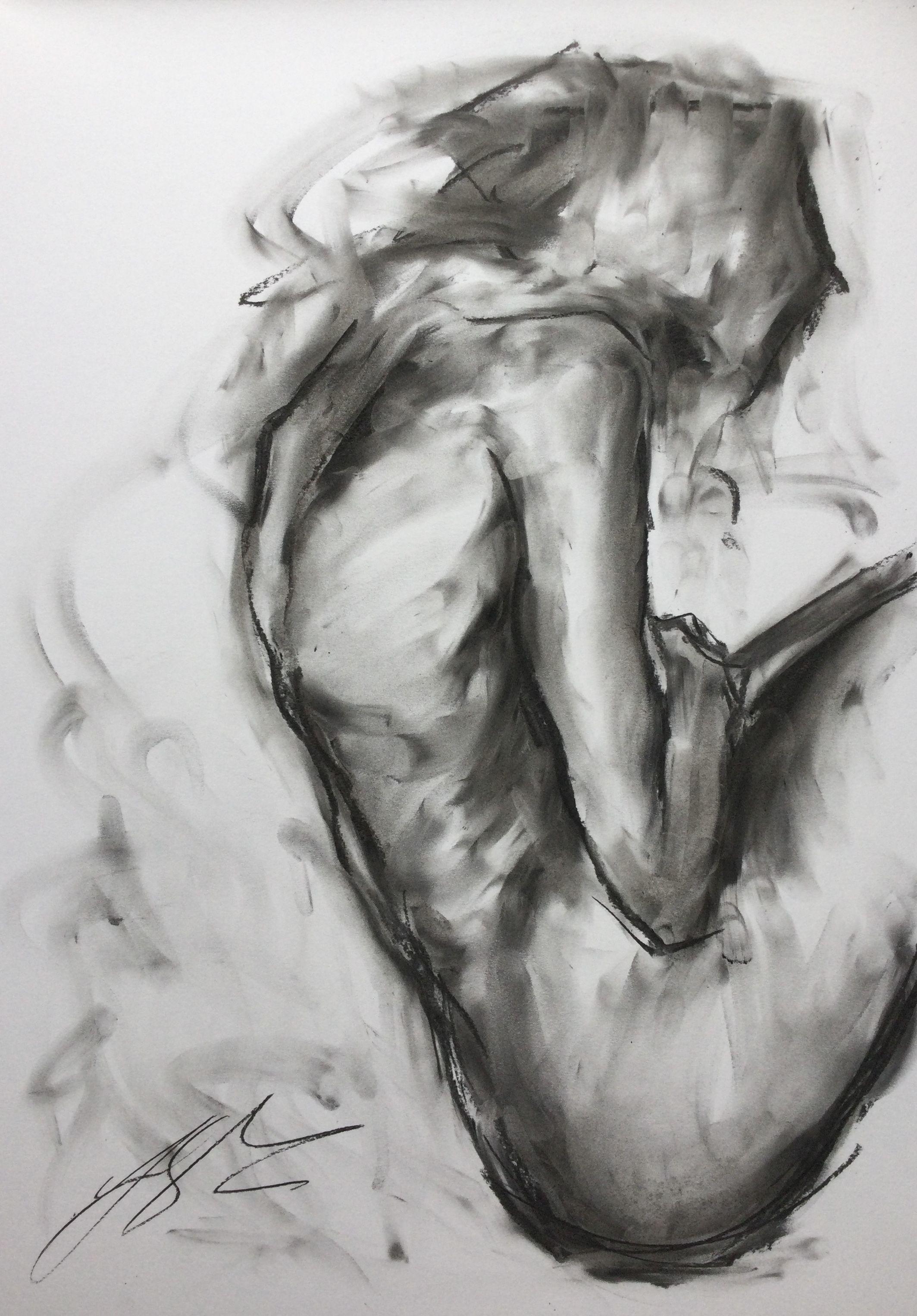 Helpless, Drawing, Charcoal on Paper