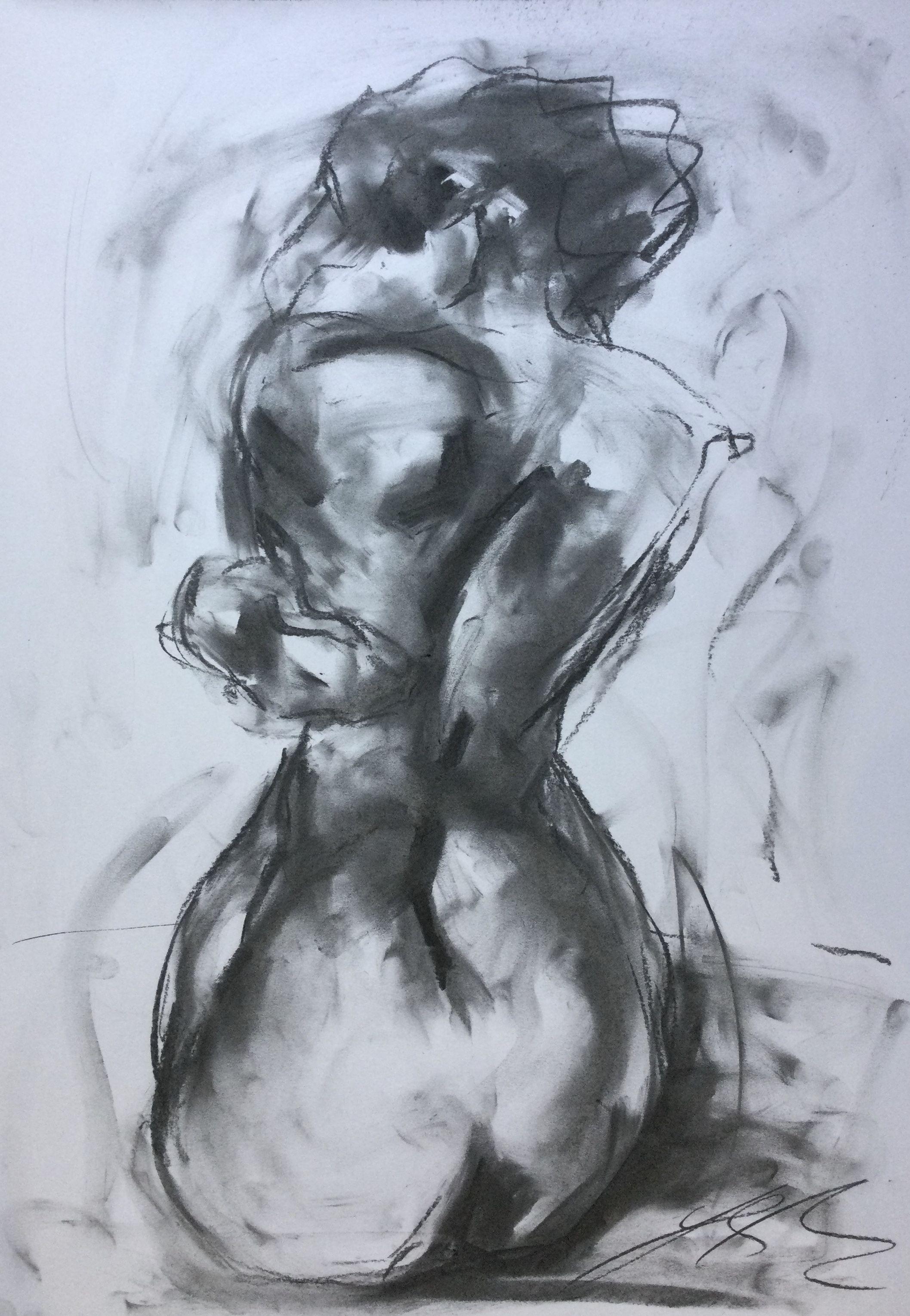 Intimate, Drawing, Charcoal on Paper