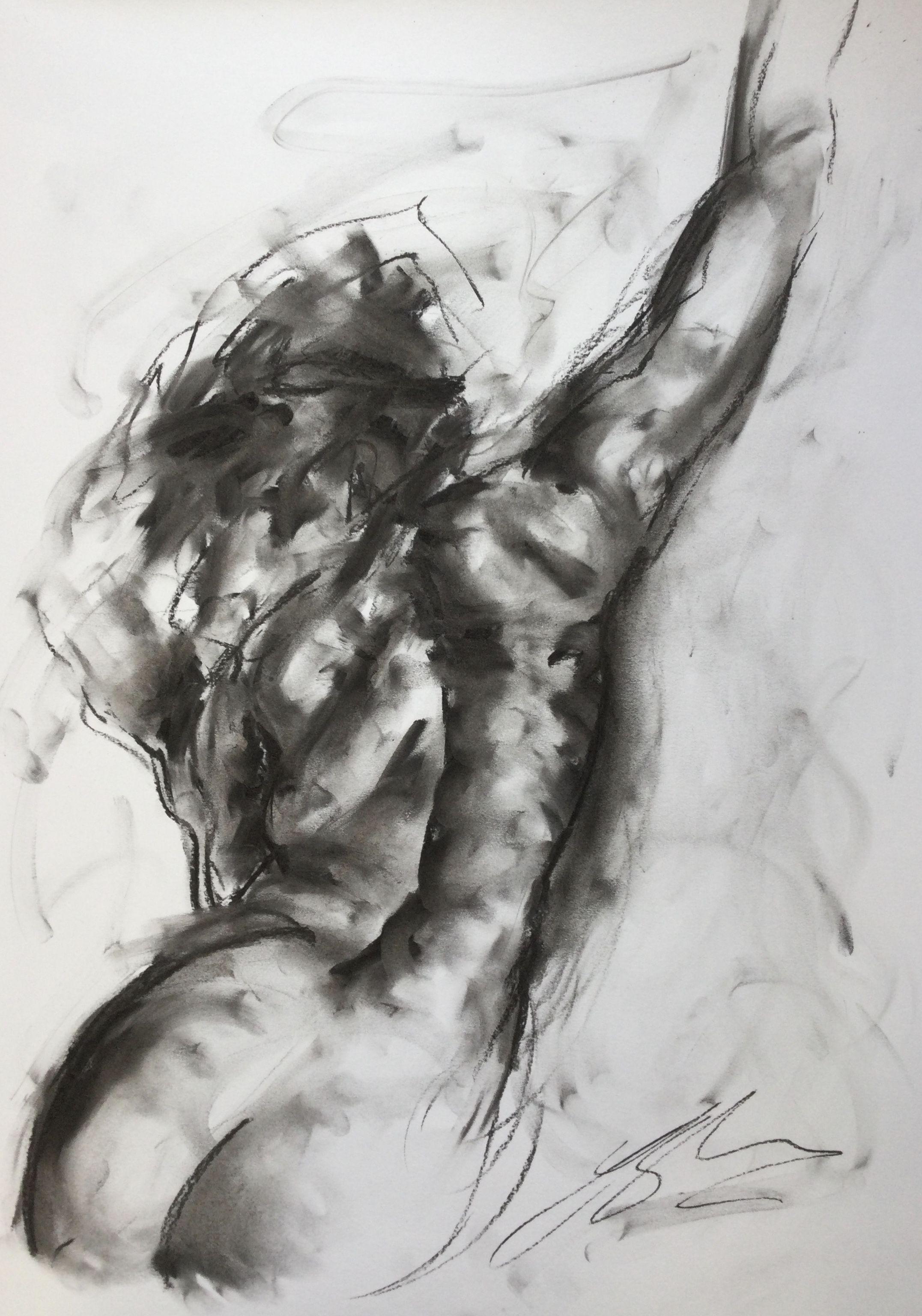 Gestrandet, Zeichnung, Zeichenkohle auf Papier – Art von James Shipton