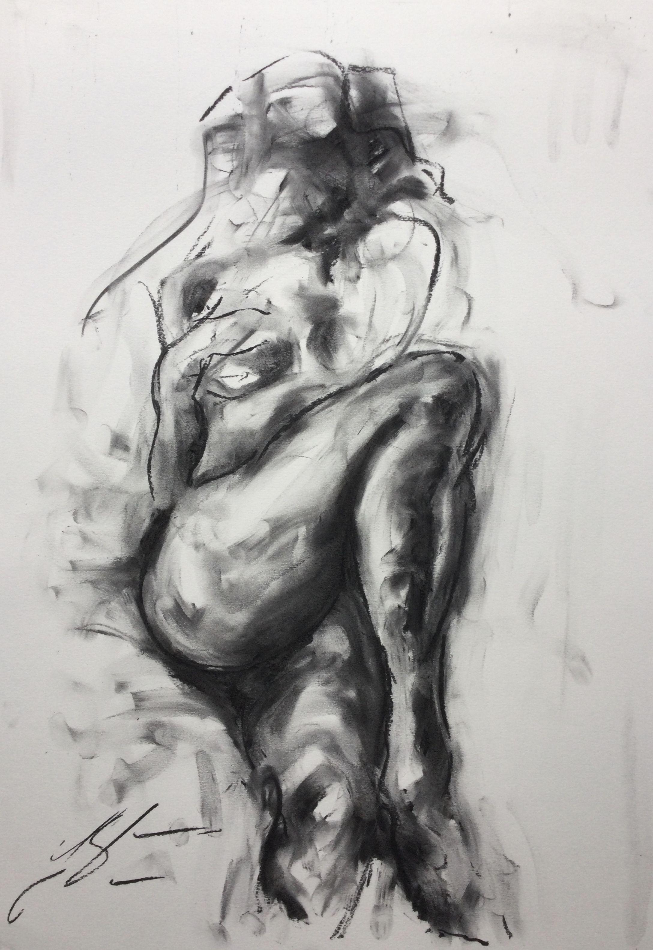 Fate, Drawing, Charcoal on Paper - Art by James Shipton