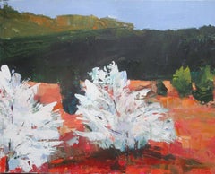 Two White Trees in the Park, Painting, Acrylic on Canvas