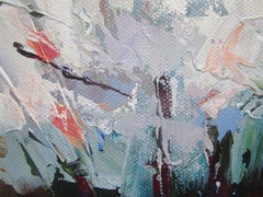 Two White Trees in the Park, Painting, Acrylic on Canvas