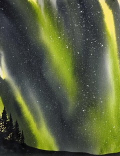 Aurora Borealis Aquarell â€" Original Nachthimmel, Gemälde, Aquarell auf Wasser