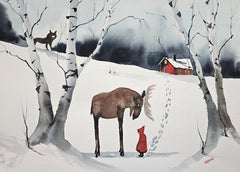Der sanfte Riese â€" Original Aquarell Elch, Gemälde, Aquarell auf Aquarell