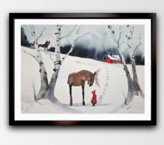 Der sanfte Riese â€" Original Aquarell Elch, Gemälde, Aquarell auf Aquarell