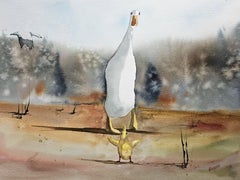Goose and Gosling Watercolor Painting, Painting, Watercolor on Watercolor Paper