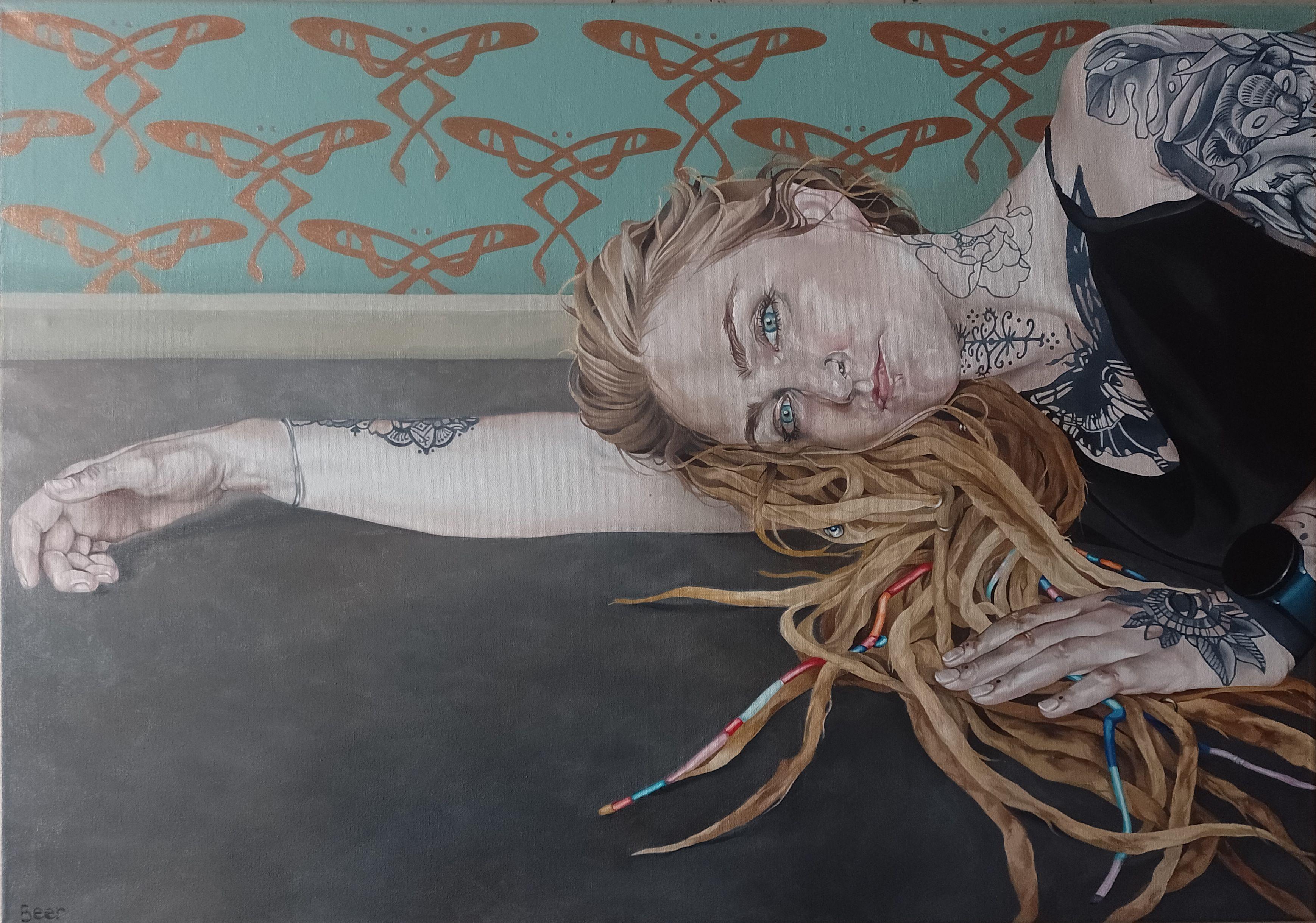 Papillon, peinture, huile sur toile - Art de Jo Beer
